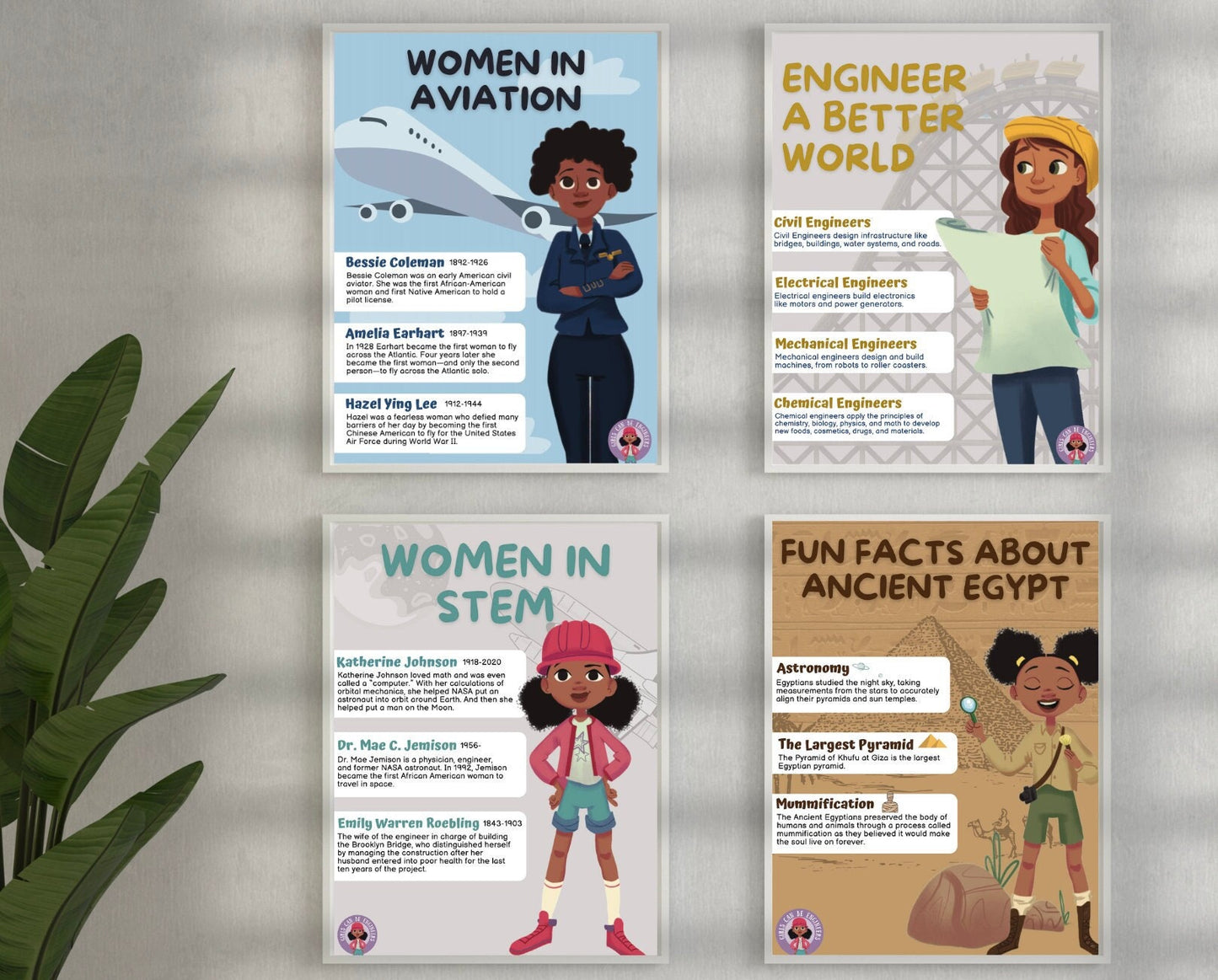Women in STEM Fun Facts Posters. Set of 4. STEM classroom decor, Science posters, Middle school science posters.