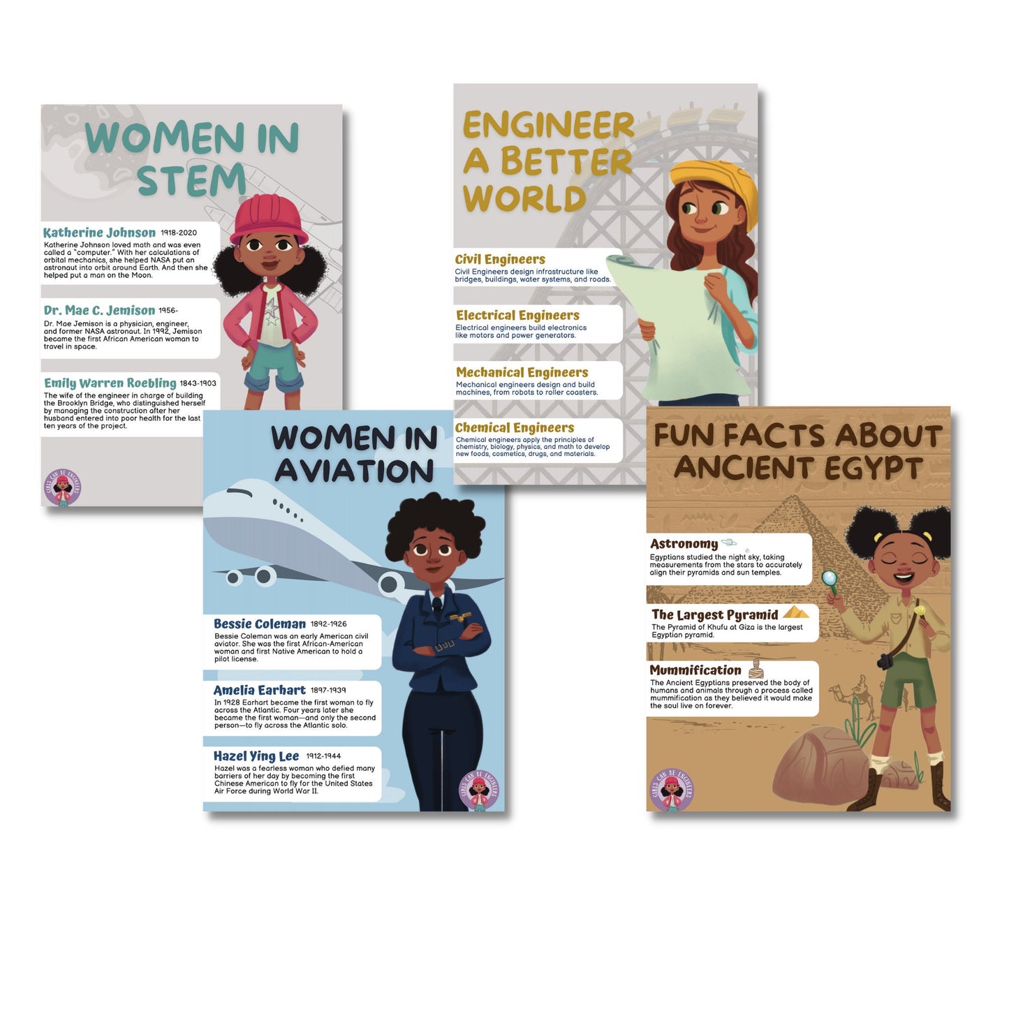 Women in STEM Fun Facts Posters. Set of 4. STEM classroom decor, Science posters, Middle school science posters.