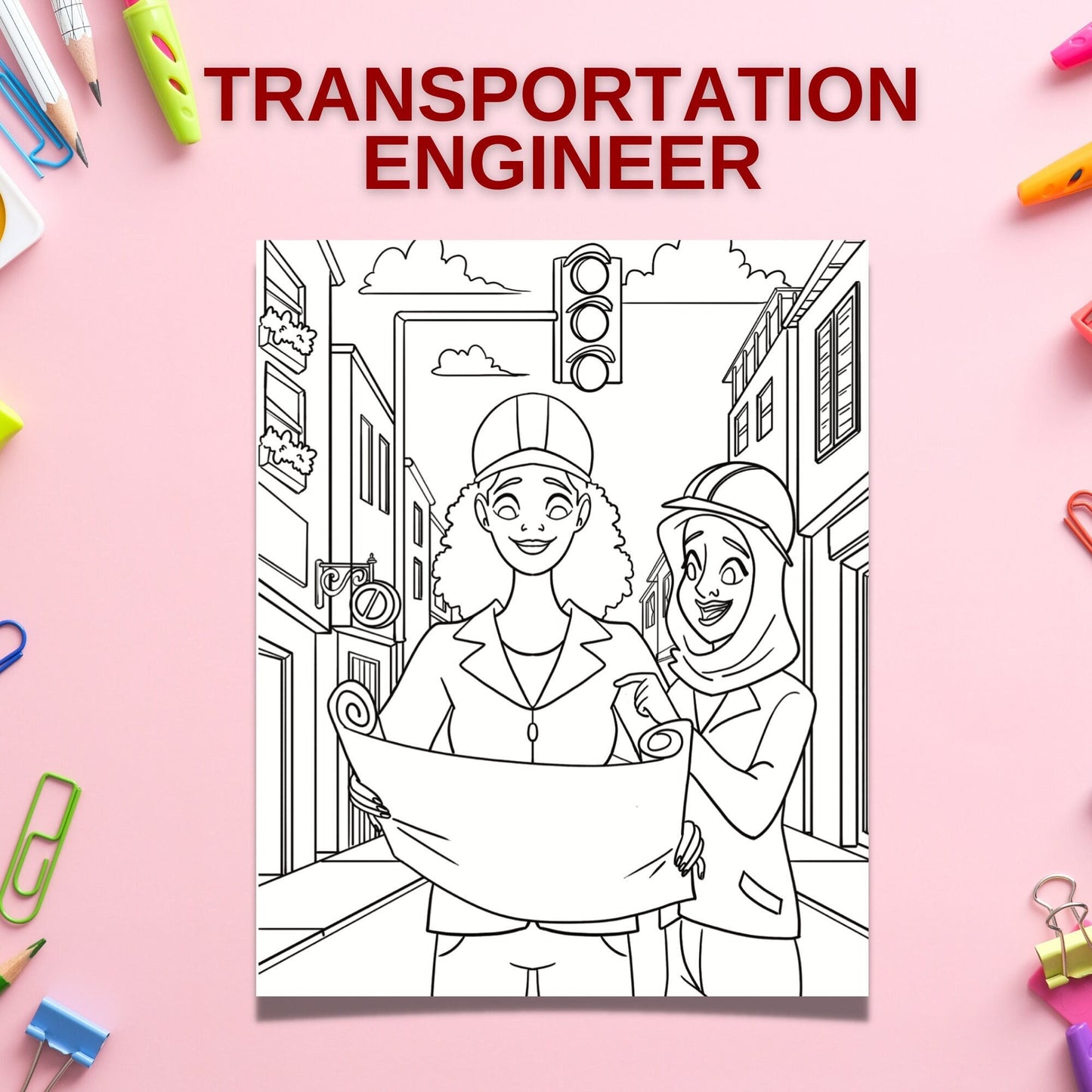 Transportation Engineer Kids Coloring Page, Women in STEM Activity, STEM Activity, Classroom Resource, Career Exploration