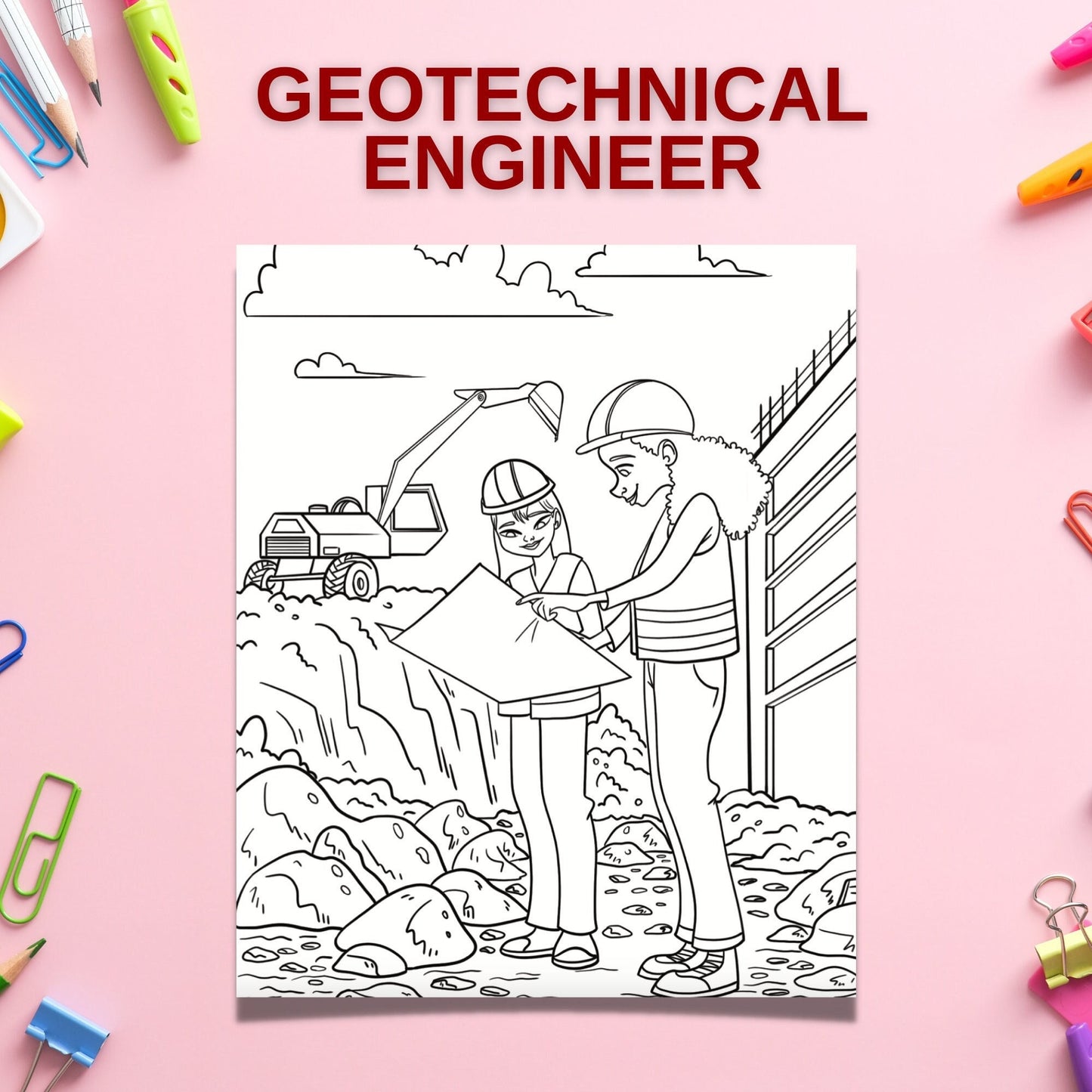 Geotechnical Engineer Kids Coloring Page, Women in STEM Activity, STEM Activity, Classroom Resource, Career Exploration