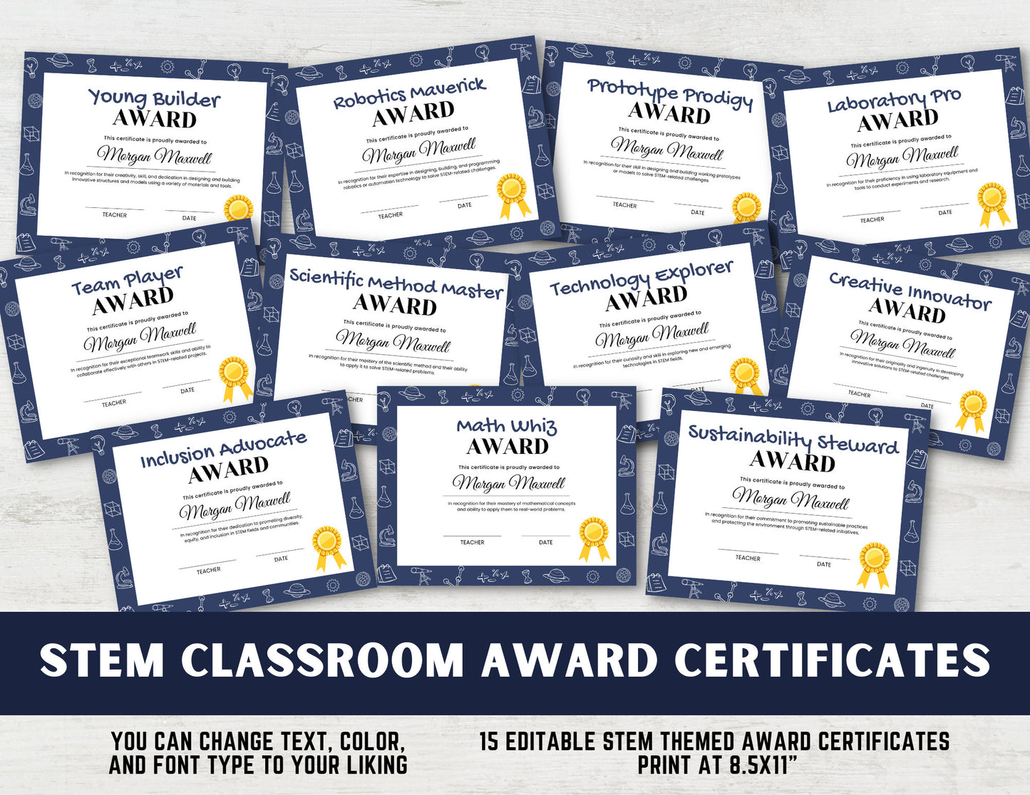 15 STEM Classroom Awards Certificates Templates, End of School Year Awards, STEM Classroom, Student Recognition